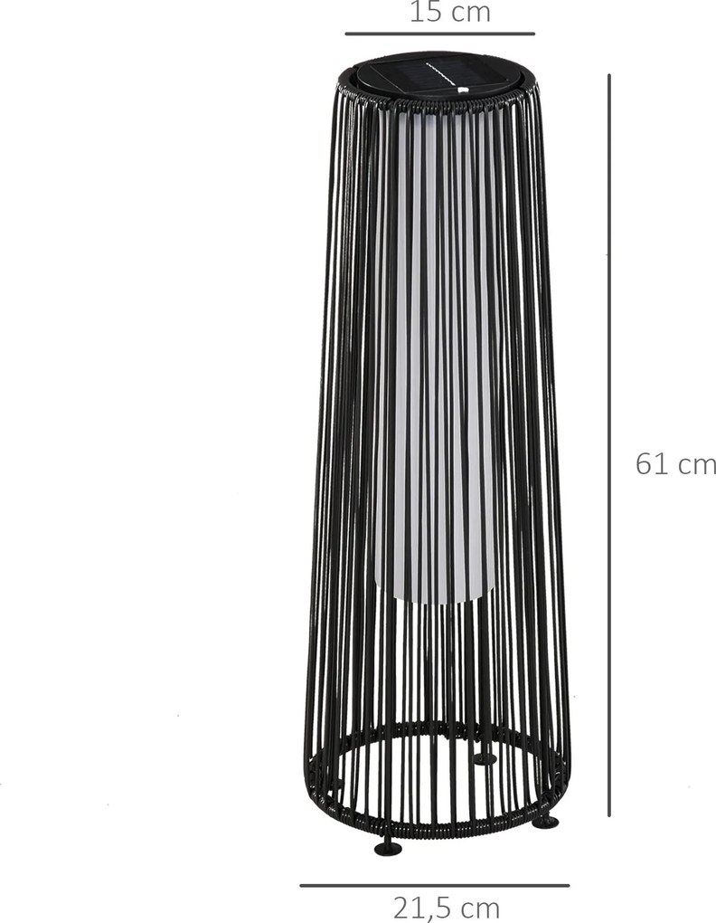 Candeeiro Solar de Vime de Energia Solar com LED 1,5 W Interruptor de Controle Automático de Luz Ø21,5x61cm Preto