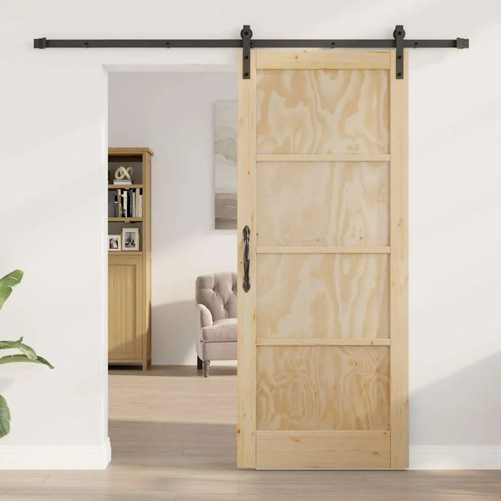 Porta Deslizante vidaXL com Kit de Ferragens 83x202 cm Madeira Maciça
