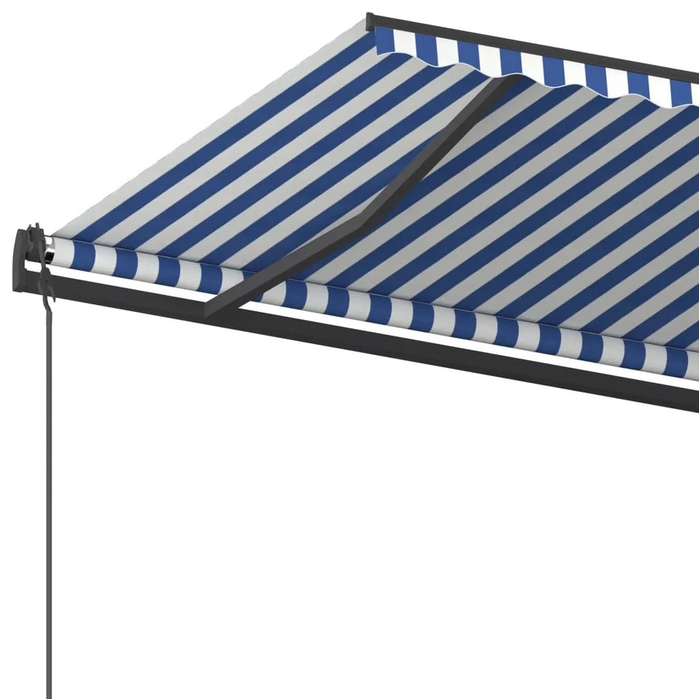 Toldo retrátil manual com postes 6x3,5 m azul e branco