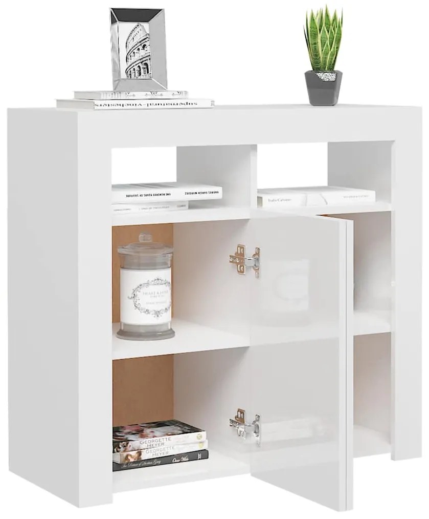 Aparador com luzes LED 80x35x75 cm branco brilhante