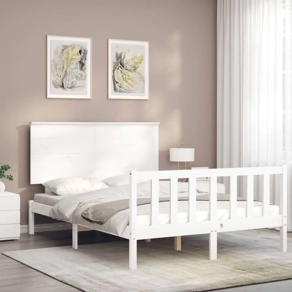Cama sem colchão 140x190 cm madeira de pinho maciça branco
