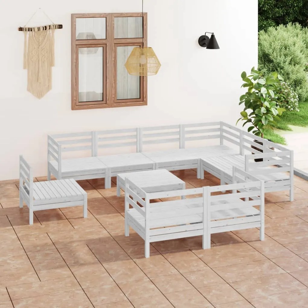 vidaXL 10 pcs conjunto lounge de jardim pinho maciço branco