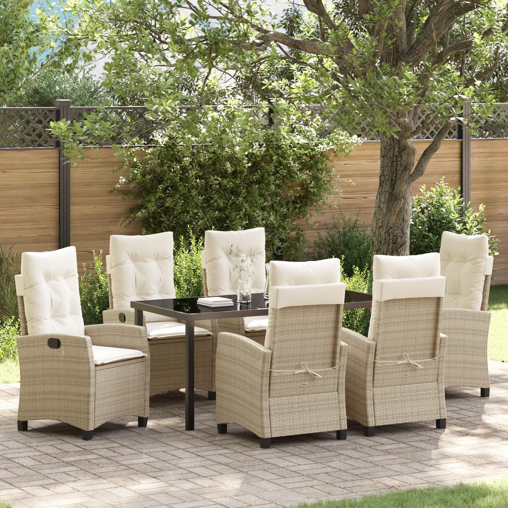 Conjunto de Jantar de Jardim com 7 Peças e Almofadas - Rattan Poliéste