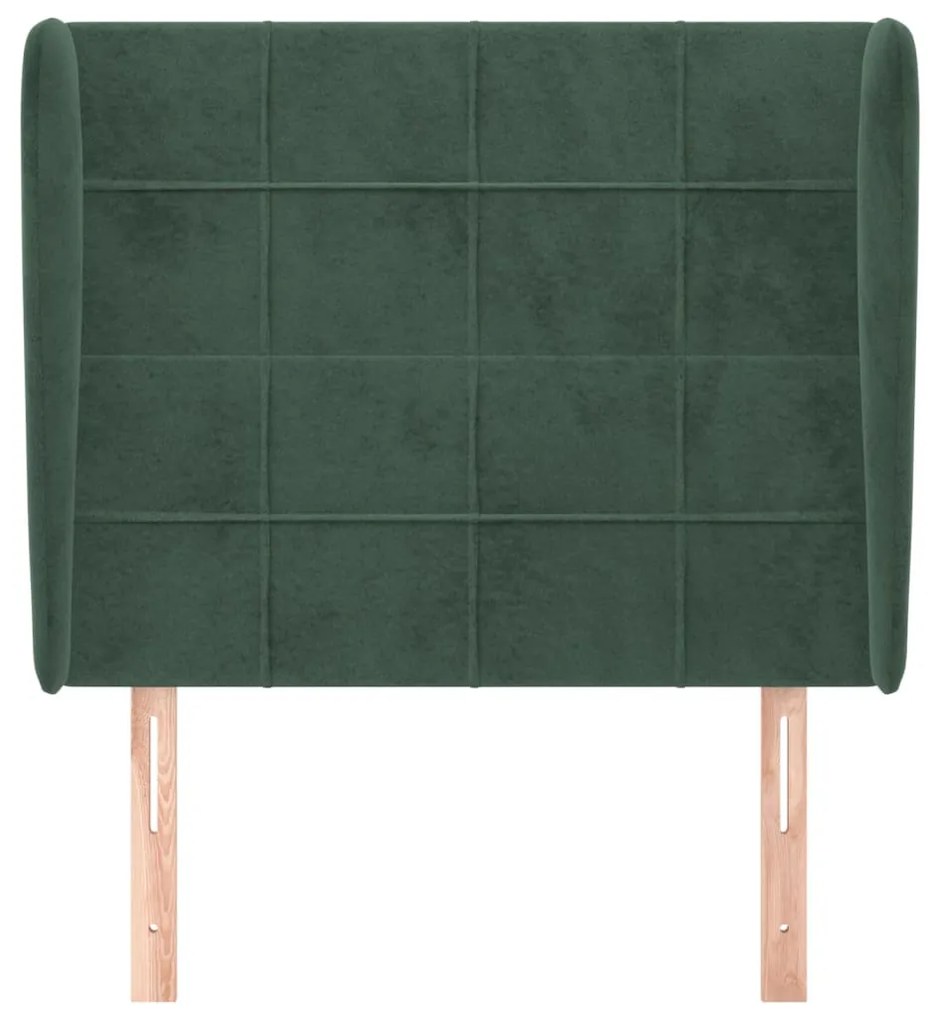 Cabeceira cama c/ abas veludo 93x23x118/128 cm verde-escuro