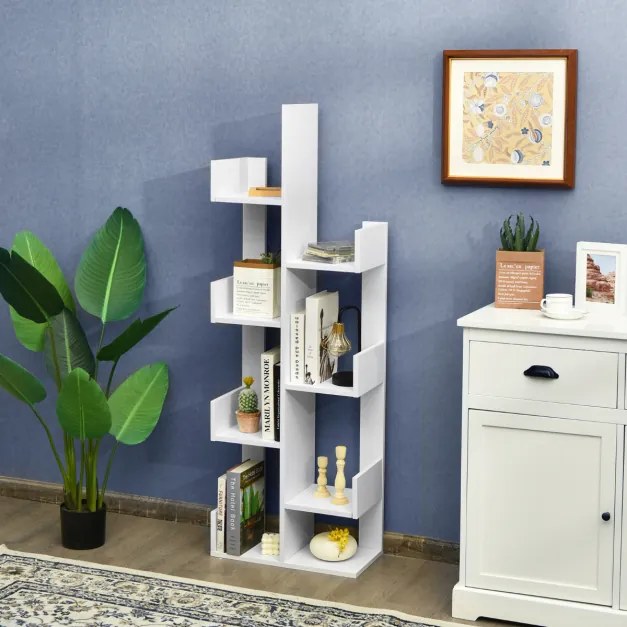 Estante Sala em formato árvore com 8 prateleiras, dispositivo anti-queda, organizador para sala, quarto, 50 x 25 x 145 cm Branco