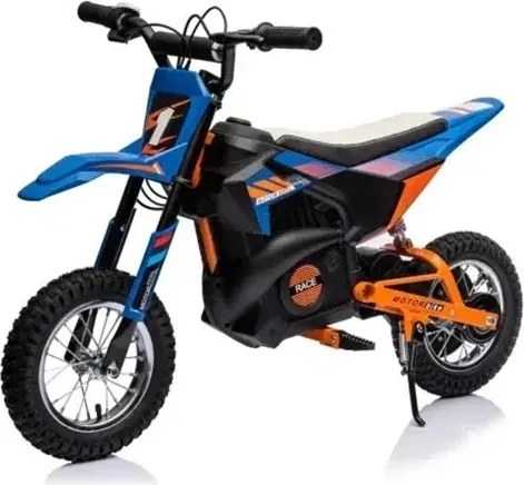 Moto elétrica infantil 24 volts e 250 watts com motor cruzado Azul/Laranja