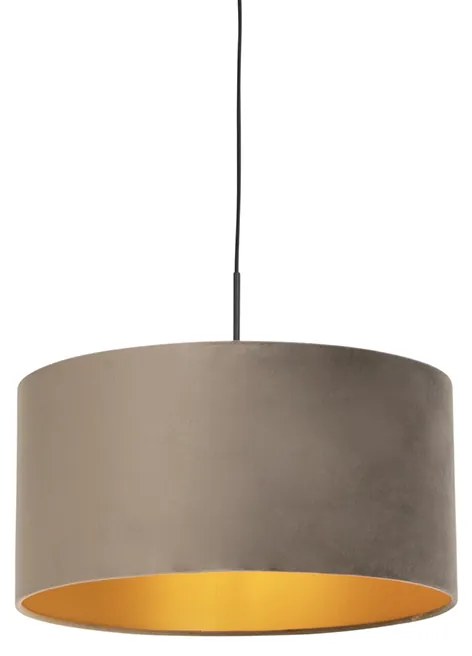 Candeeiro de suspensão com abajur aveludado taupe dourado 50 cm - Combi Country / Rústico