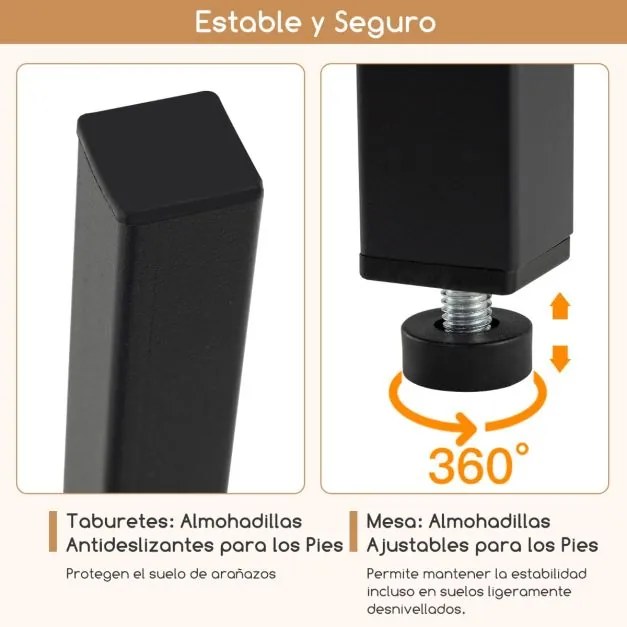 Conjunto de cozinha ou bar de 3 peças Mesa de bar com 2 bancos de bar Preto