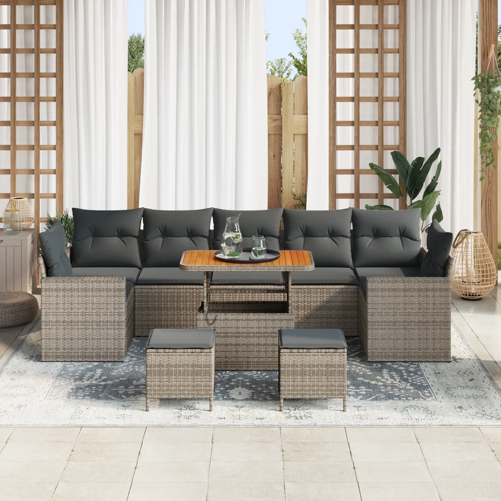 Conjunto de Sofá de Jardim de 10 Peças com Almofadas em Rattan Poliést