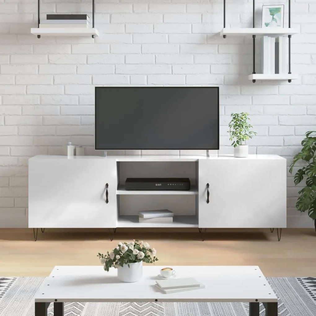 vidaXL Móvel de TV 150x30x50 cm derivados de madeira branco brilhante
