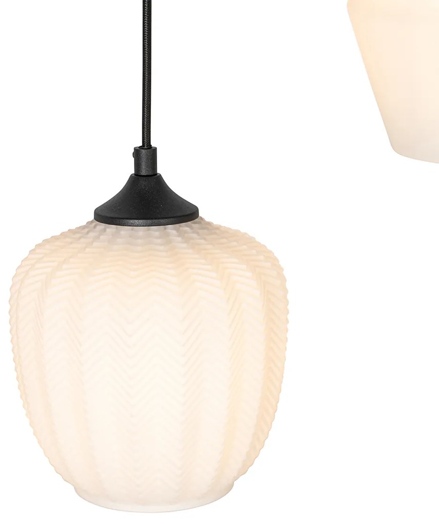 Candeeiro de suspensão Art Deco preto com vidro opalino 8 luzes - Hanne Art Deco
