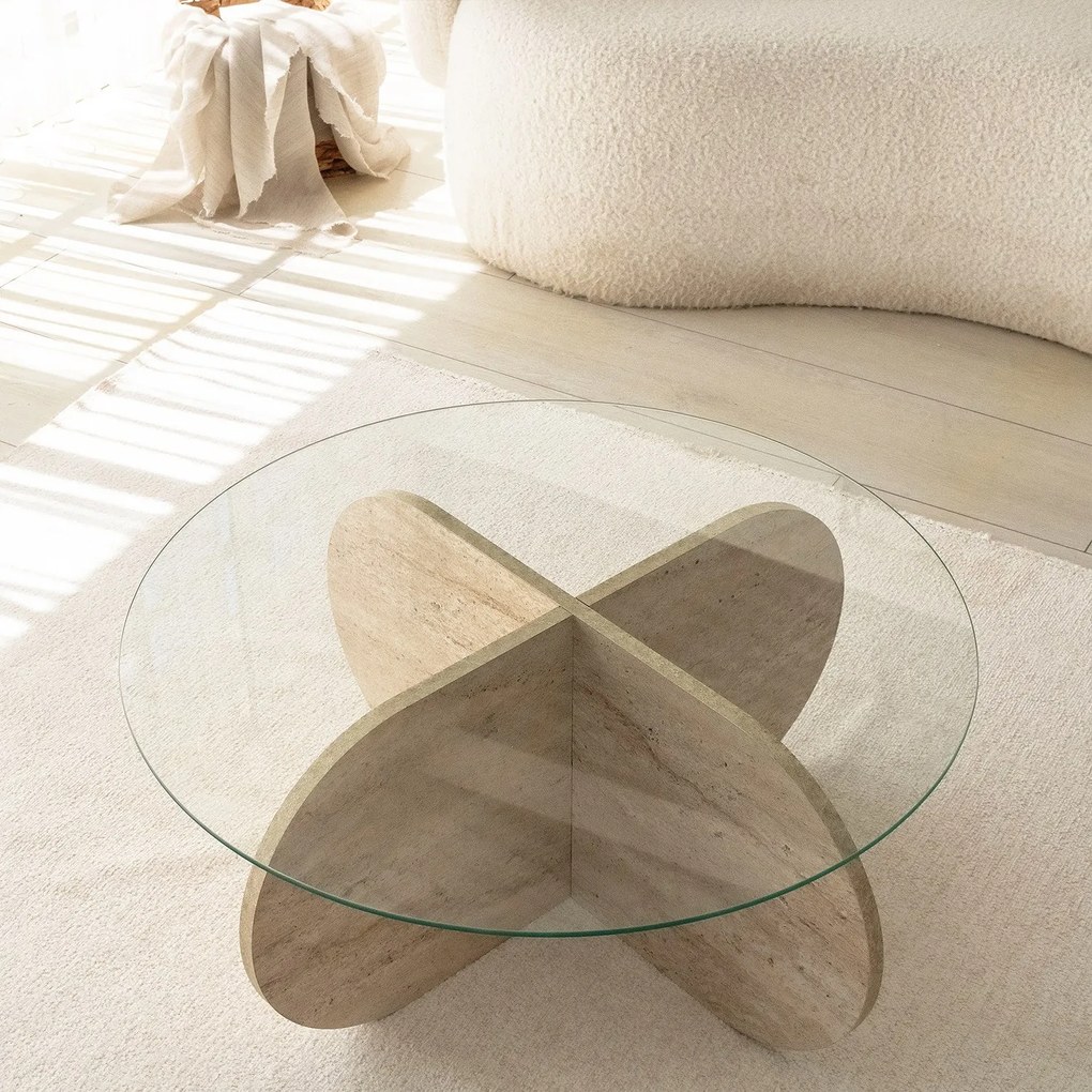 Mesa de Centro Bubble – Travertino – Diâmetro 75 cm, Altura 35 cm
