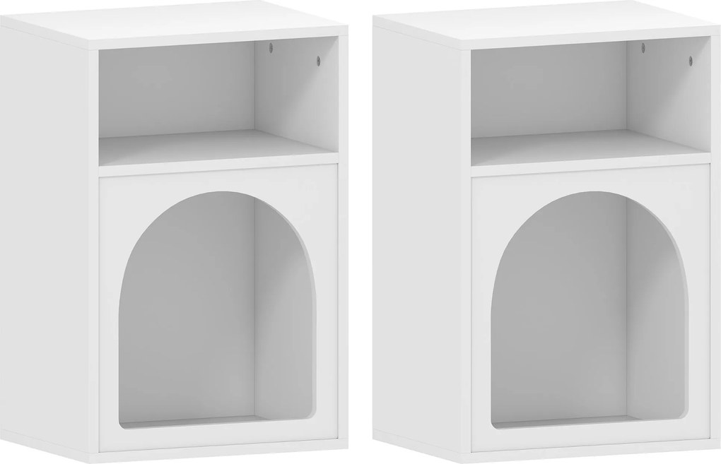 HOMCOM Mesa de Cabeceira Estreita com 2 Compartimentos Abertos, Design em Arco, 40x30x60 cm, Branco | Aosom Portugal