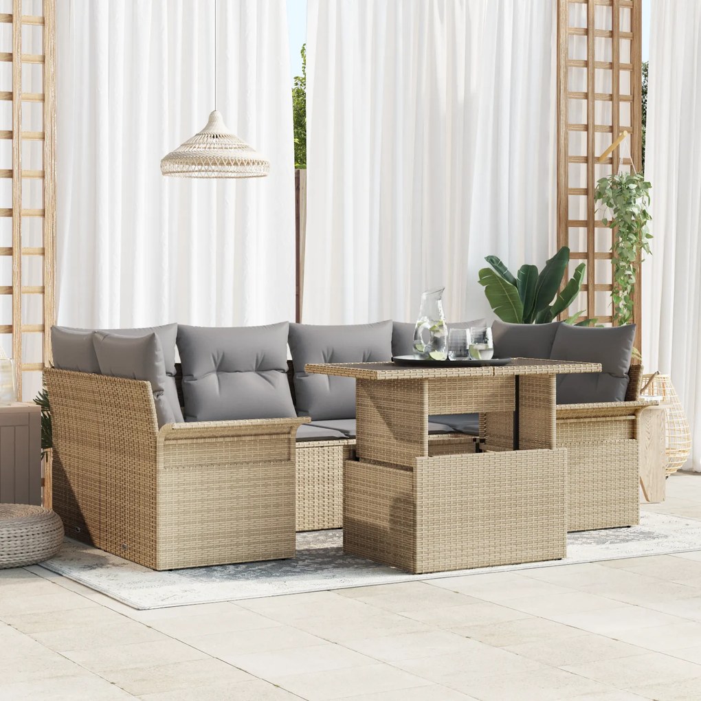 Conjunto de Sofá de Jardim de 7 peças vidaXL com Almofadas em Bege Rat