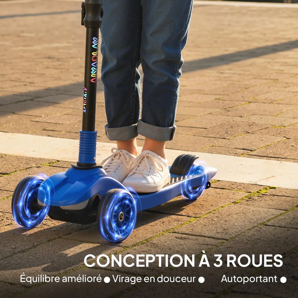 Trotinete elétrico para crianças a partir dos 6 anos, dobrável, 3 rodas, arranque sem pedal, velocidade máxima de 8 km/h, 64 x 29 x 83 cm, azul