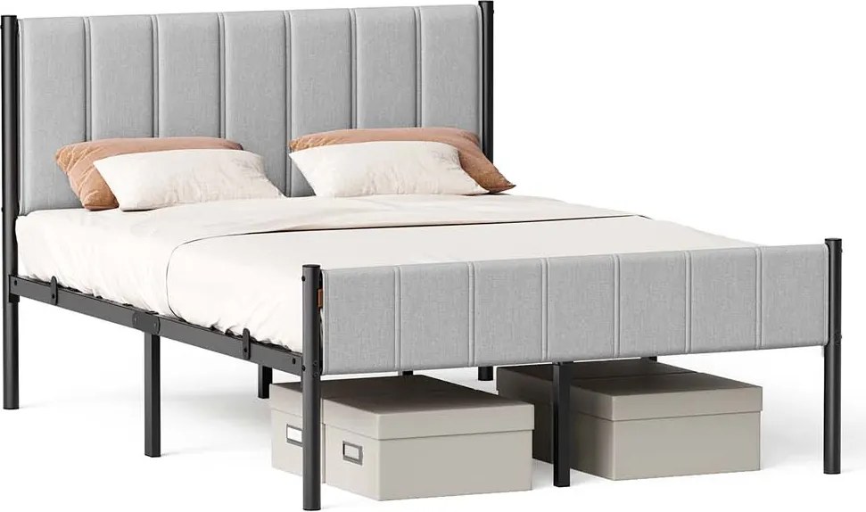 Estrutura de cama de casal 207 x 141,5 x 104 cm (COLHÃO NÃO INCLUIDO) com base em aço cinzento