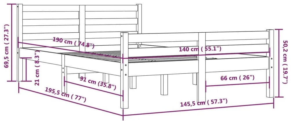 Estrutura de cama 140x190 cm madeira maciça castanho-mel