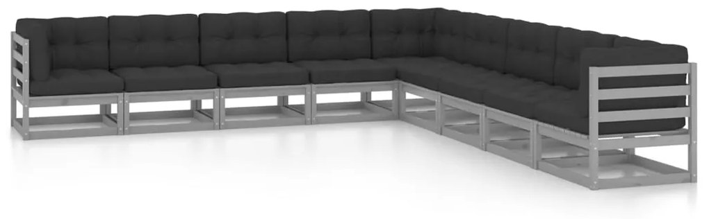 vidaXL 9pcs conjunto lounge de jardim c/ almofadões pinho maciço cinza