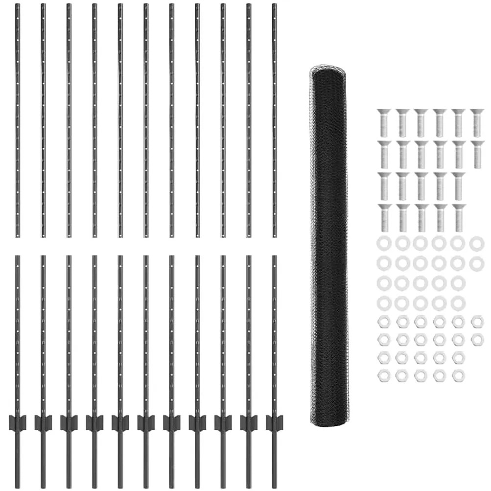 Postes de Cerca vidaXL 22 pcs U-Channel Cinza 160 cm Aço