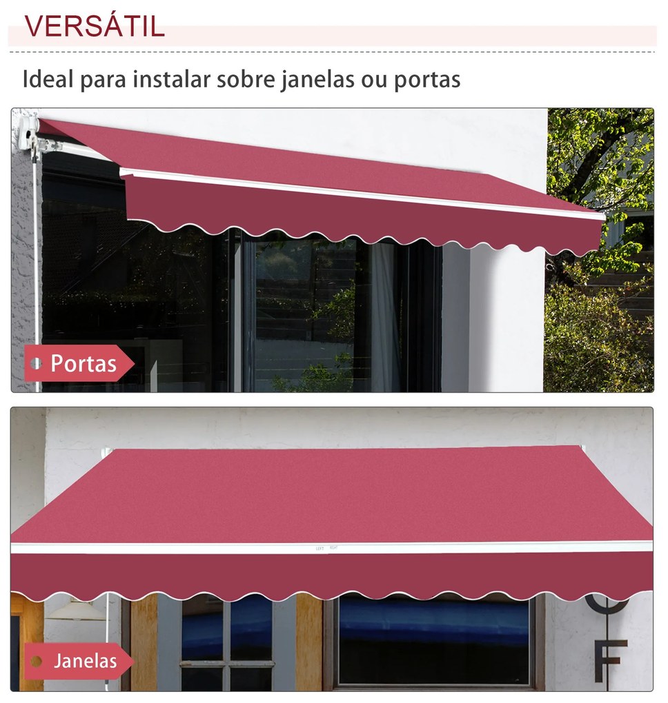 Toldo Manual 395x245 cm Toldo de Varanda Pátio com Manivela de Alumíni