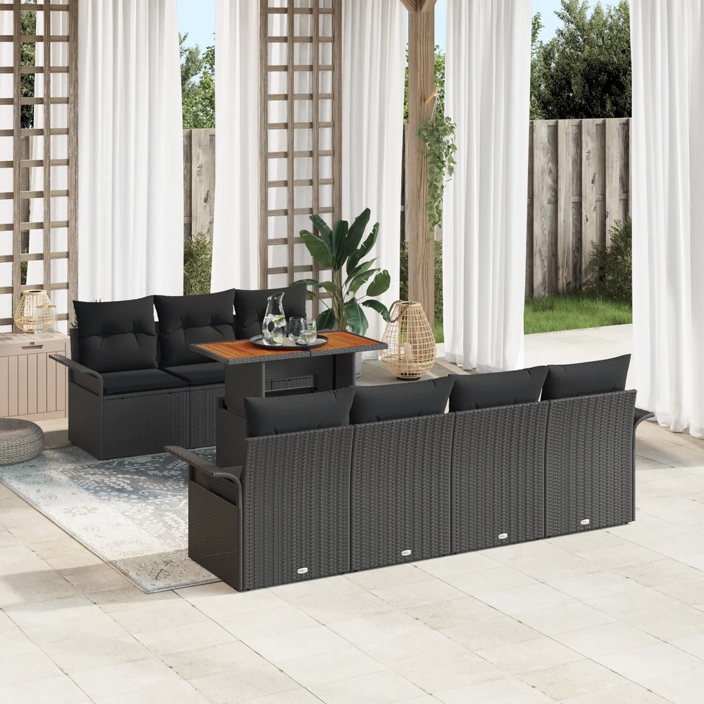 Conjunto de Sofá de Jardim de 8 Peças vidaXL com Almofadas Preto Ratta