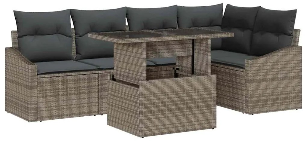 Conjunto de Sofá de Jardim 6 Peças com Almofadas Cinza Rattan Sintétic