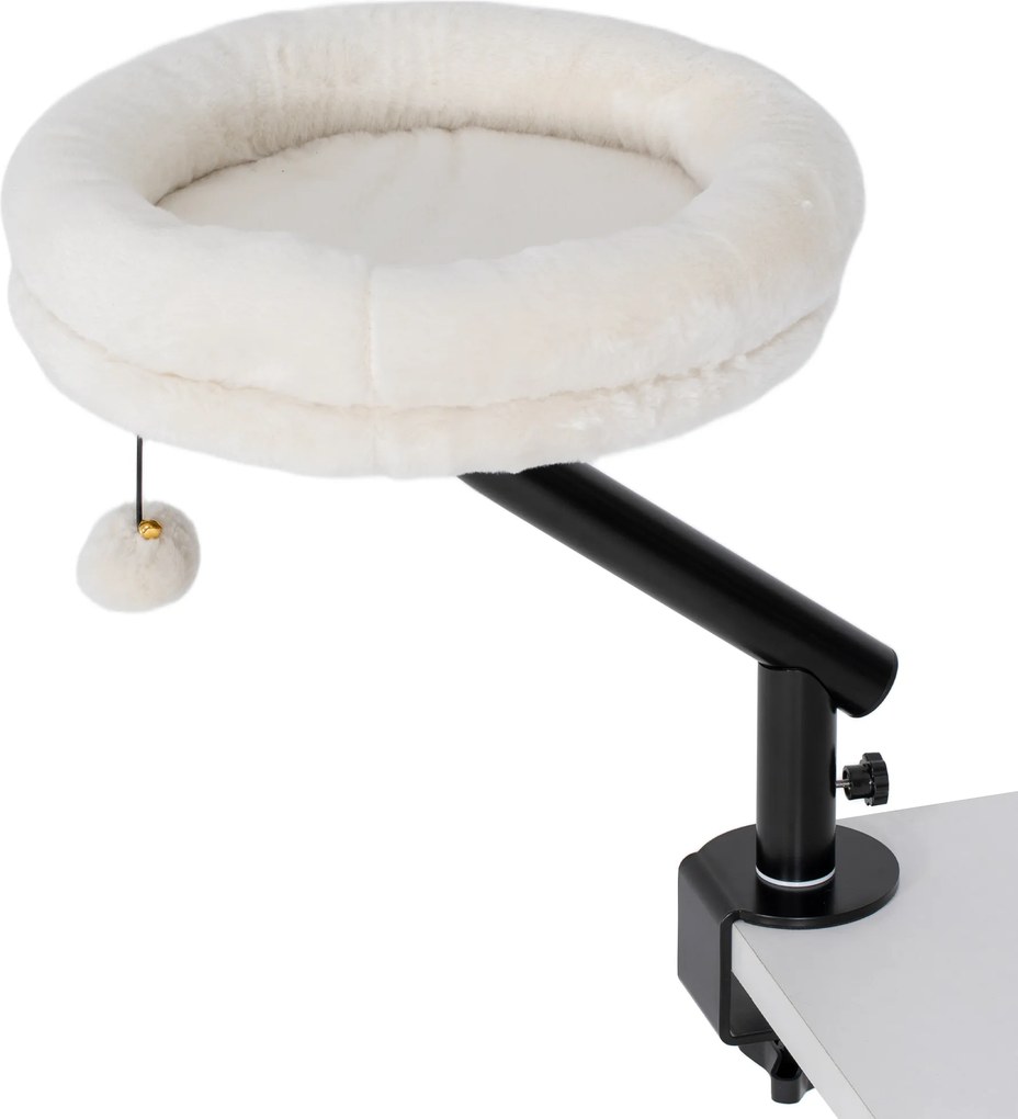 PawHut Cama de Secretária para Gatos, Cama para mesa com rotação 360°, altura ajustável, cama destacável e lavável na máquina, para gatos até 6 kg, home office, Creme branco | Aosom Portugal