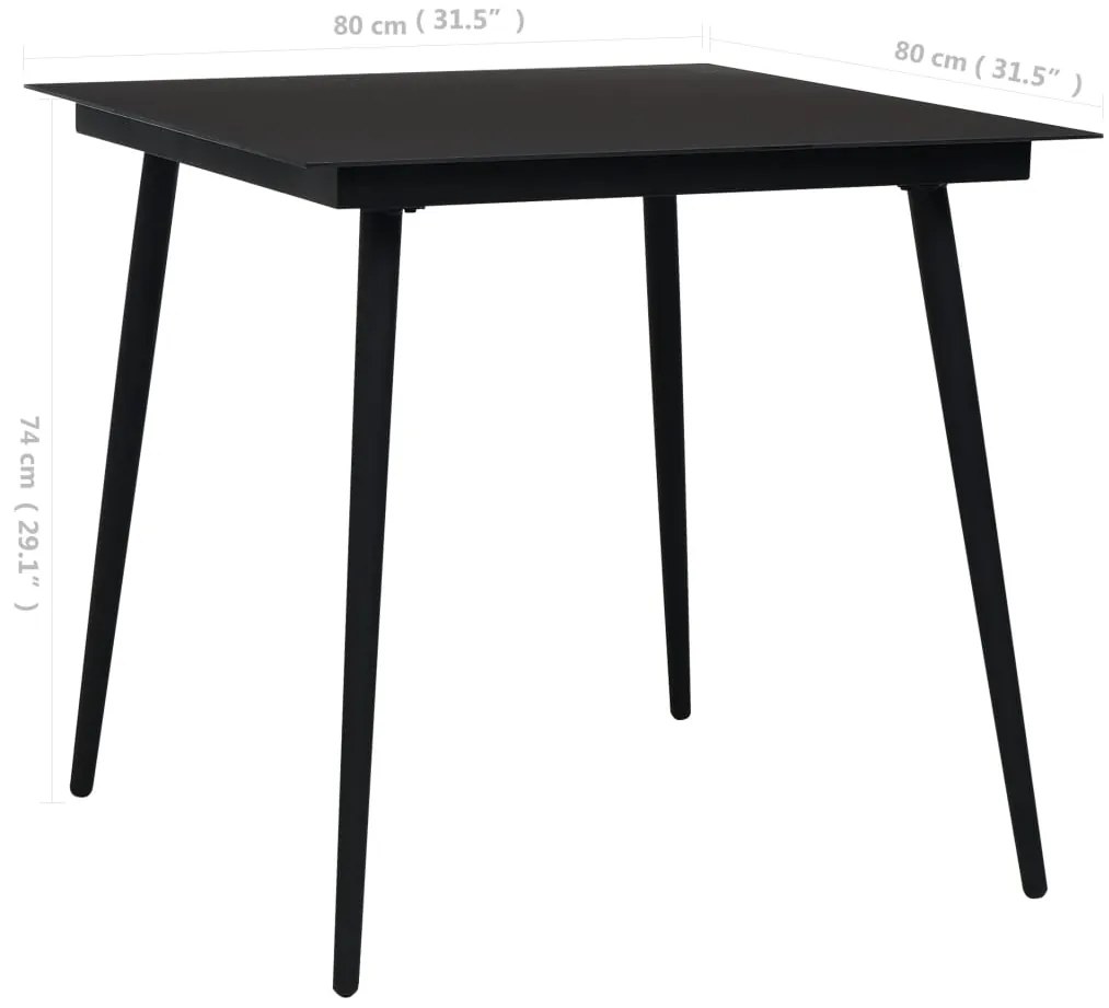 Mesa de jantar para jardim 80x80x74 cm aço e vidro preto