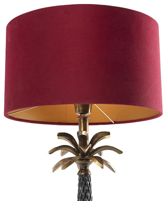 Candeeiro de mesa Art Deco bronze com cúpula em veludo vermelho 35 cm - Areka Art Deco