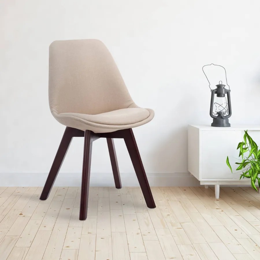Cadeira de cozinha e sala de jantar Borneo em tecido com estrutura em Cor Nogueira 48 x 84 x 55 cm Creme