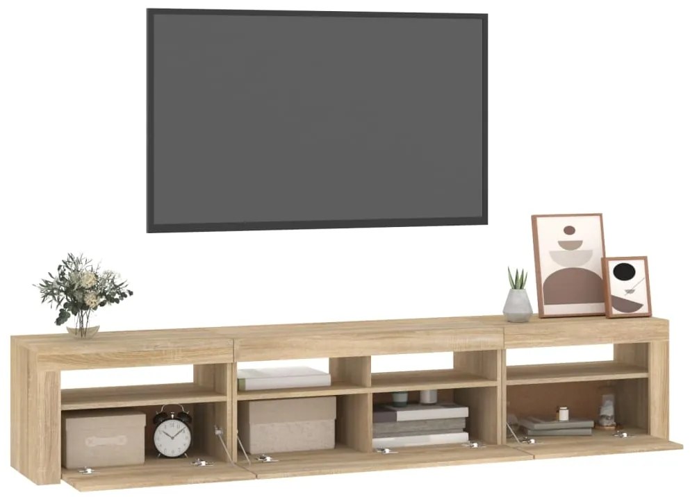 Móvel de TV com luzes LED 210x35x40 cm carvalho sonoma