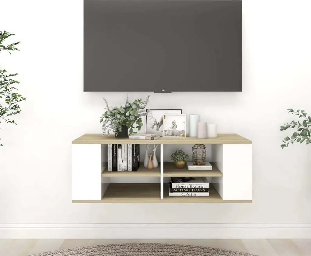 vidaXL Armário de parede para TV 102x35x35 cm branco e carvalho sonoma