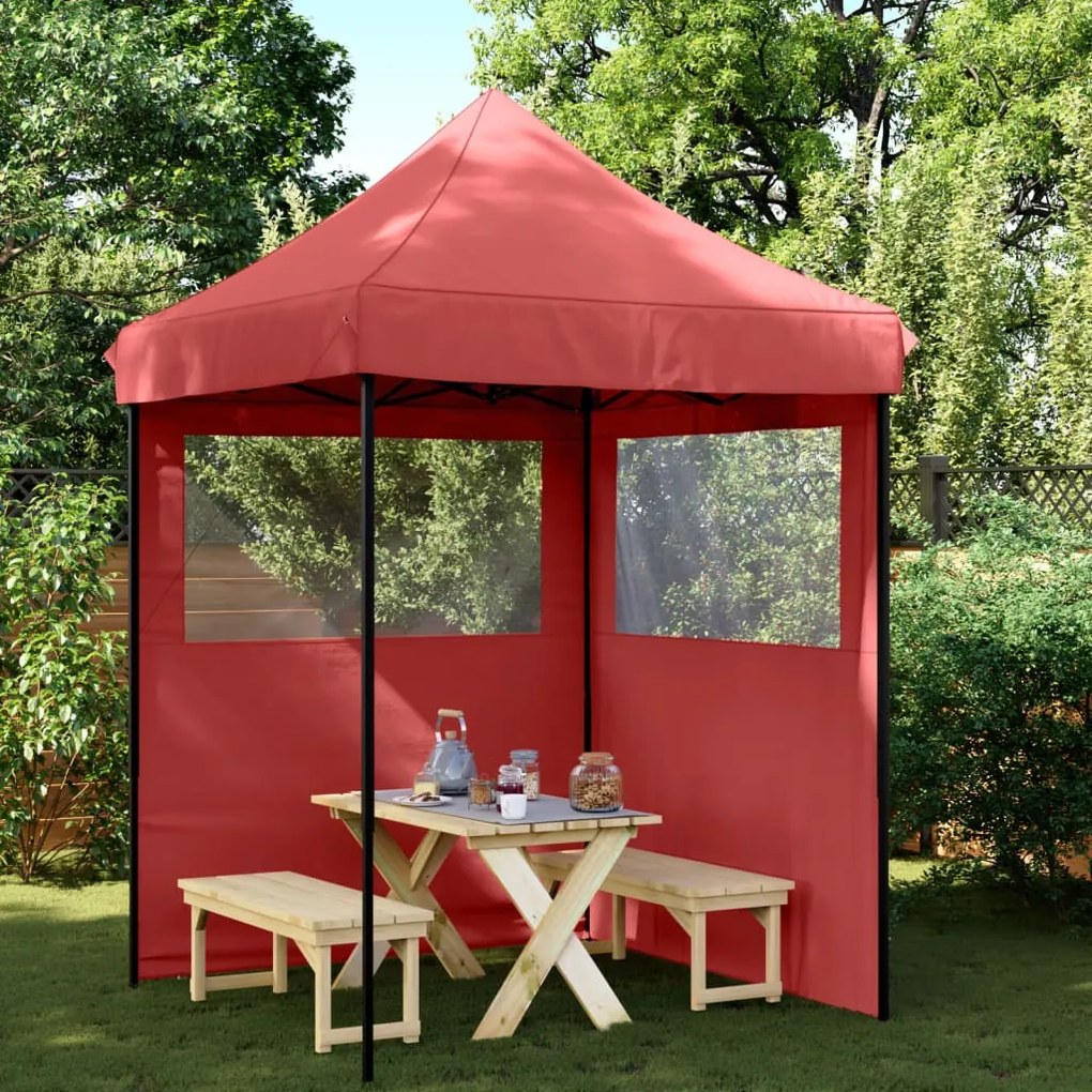 vidaXL Tenda para festas pop-up dobrável com 2 paredes laterais bordô