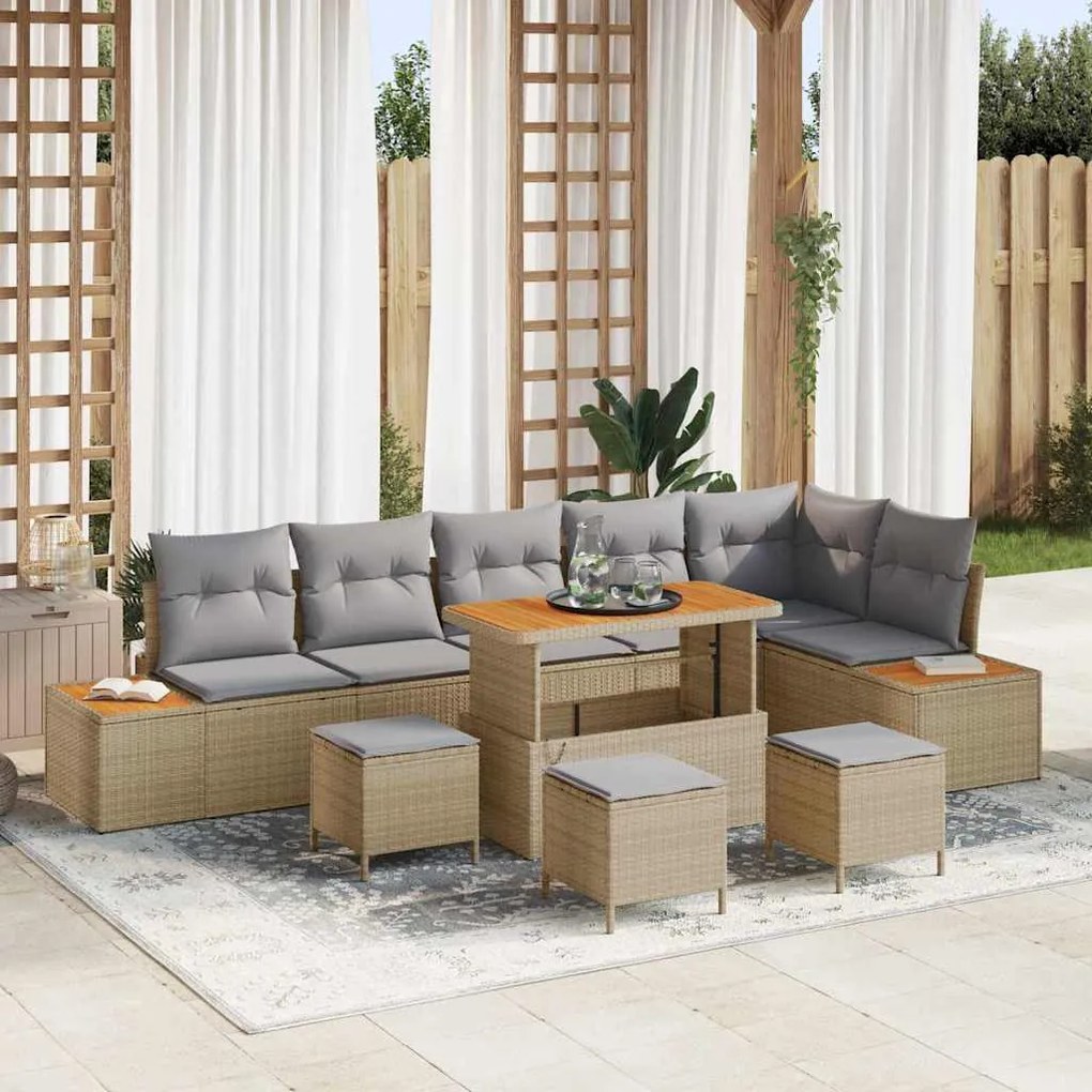 Conjunto de Sofá de Jardim com 10 Peças e Almofadas Bege em Rattan Sin
