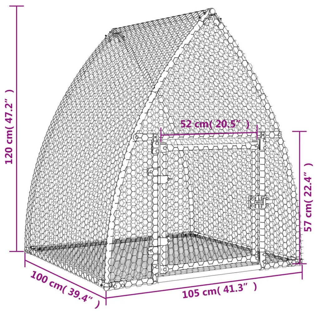 Gaiola para coelhos 100x105x120 cm aço galvanizado prateado