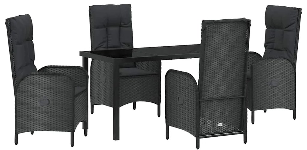 Conjunto de Jantar para Jardim 5 Peças em Preto com Rattan Sintético