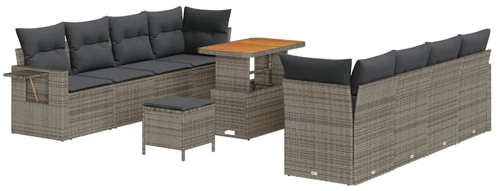 Conjunto de Sofás de Jardim de 11 Peças com Almofadas Cinza em Rattan