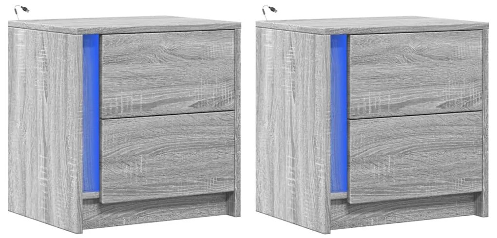 Mesas cabeceira c/ LEDs 2 pcs derivados madeira cinza sonoma