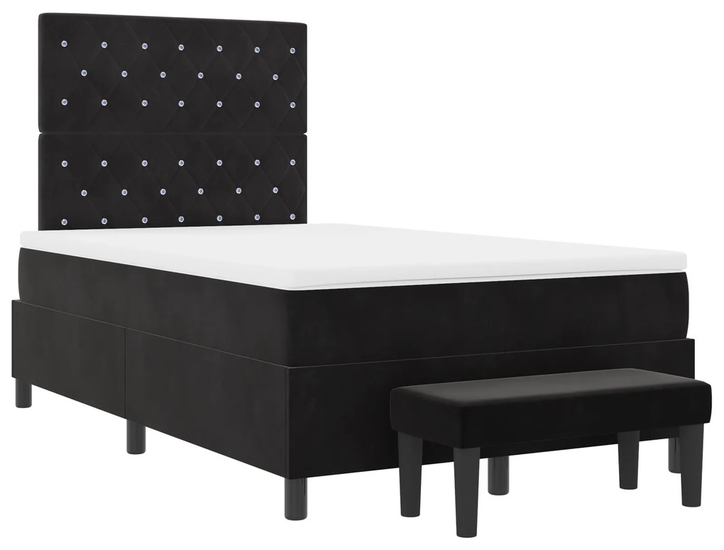 Cama Box Spring com Colchão e Banco Preto 120x200 cm Veludo