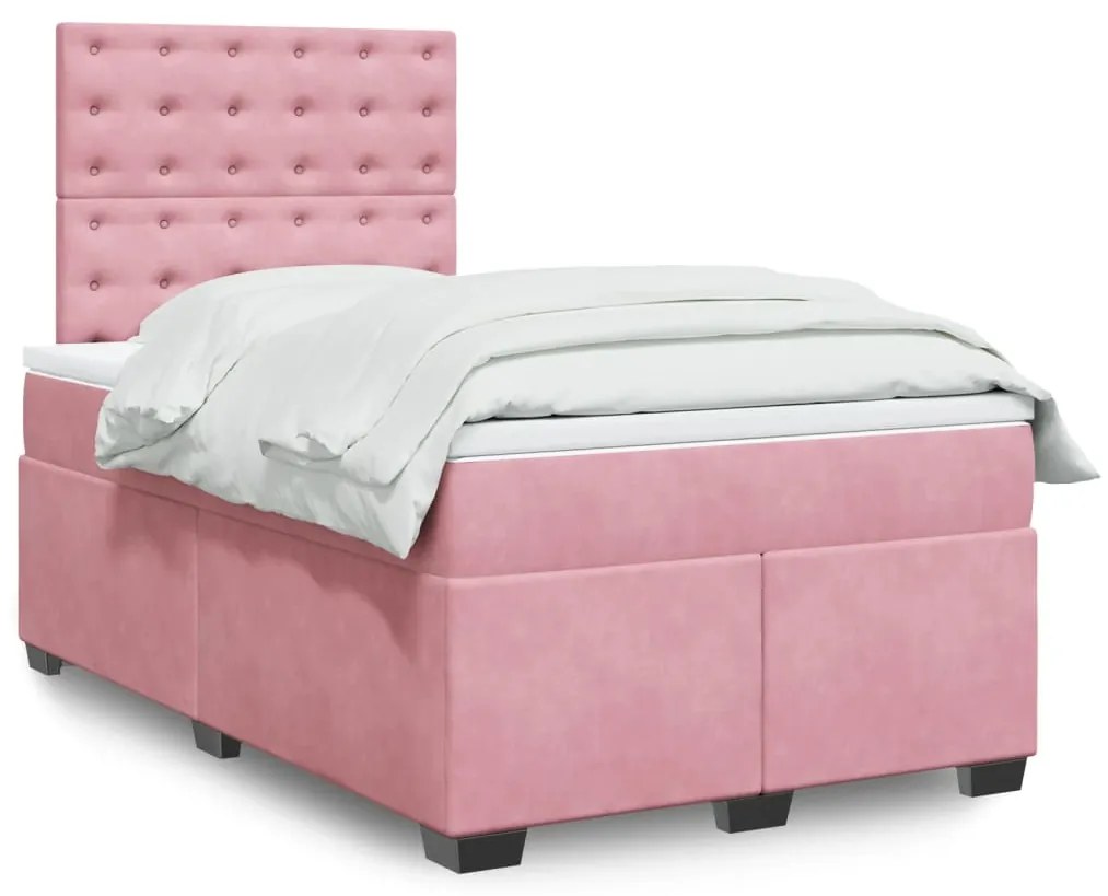 Cama boxspring com colchão 120x190 cm veludo rosa