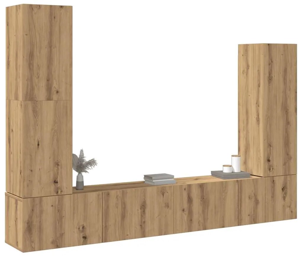 Conjunto de armário TV parede 4 pcs madeira carvalho artisiano