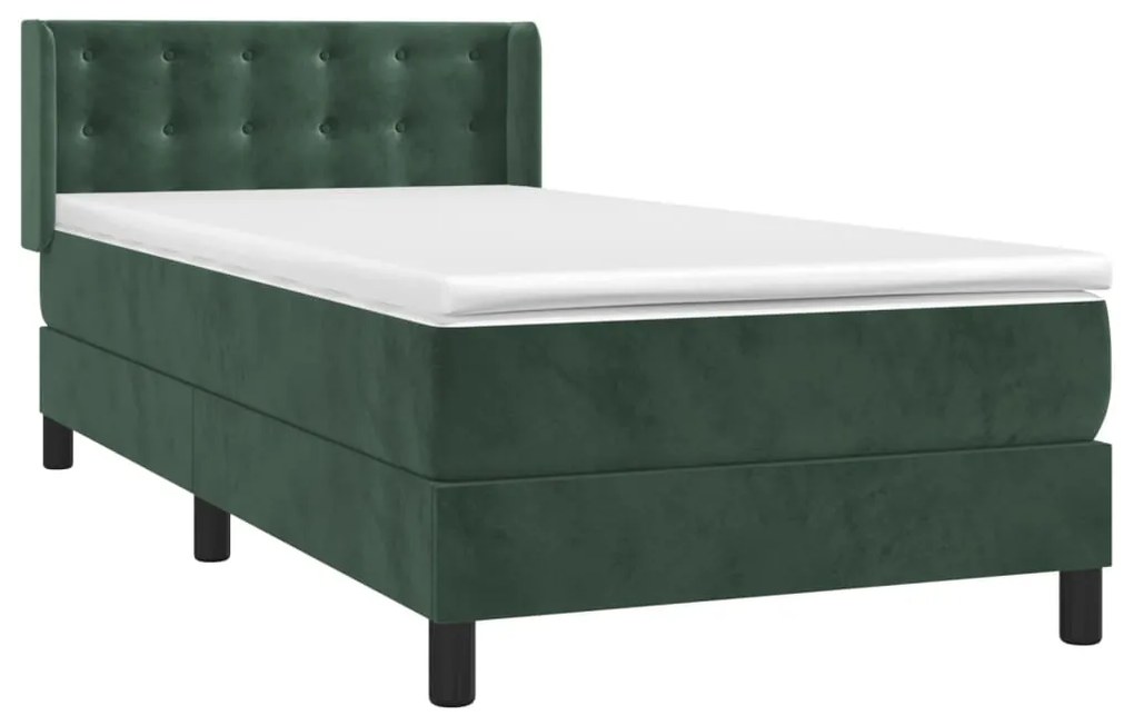 Cama com molas/colchão 90x190 cm veludo verde-escuro