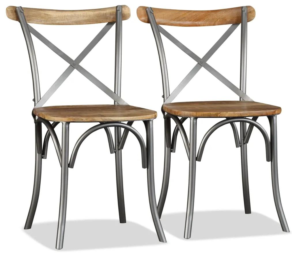 Cadeiras de jantar 6 pcs madeira mangueira maciça + encosto aço