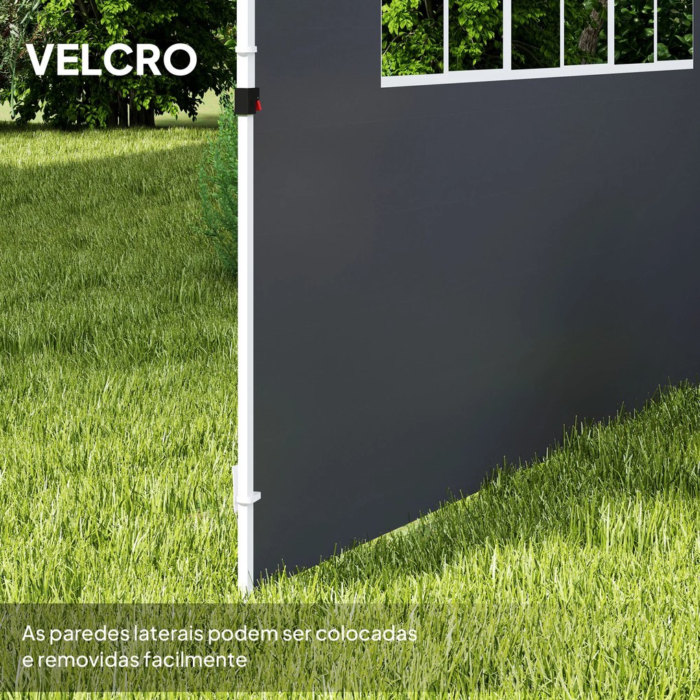 Paredes Laterais para Tenda de 295x200 cm 2 Painéis de Tecido Oxford de 300x200 cm com Janela para Festas Cinzento Escuro