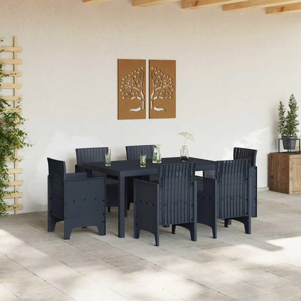 Conjunto de Jantar para Jardim 7 pcs Antracite Ratan PE