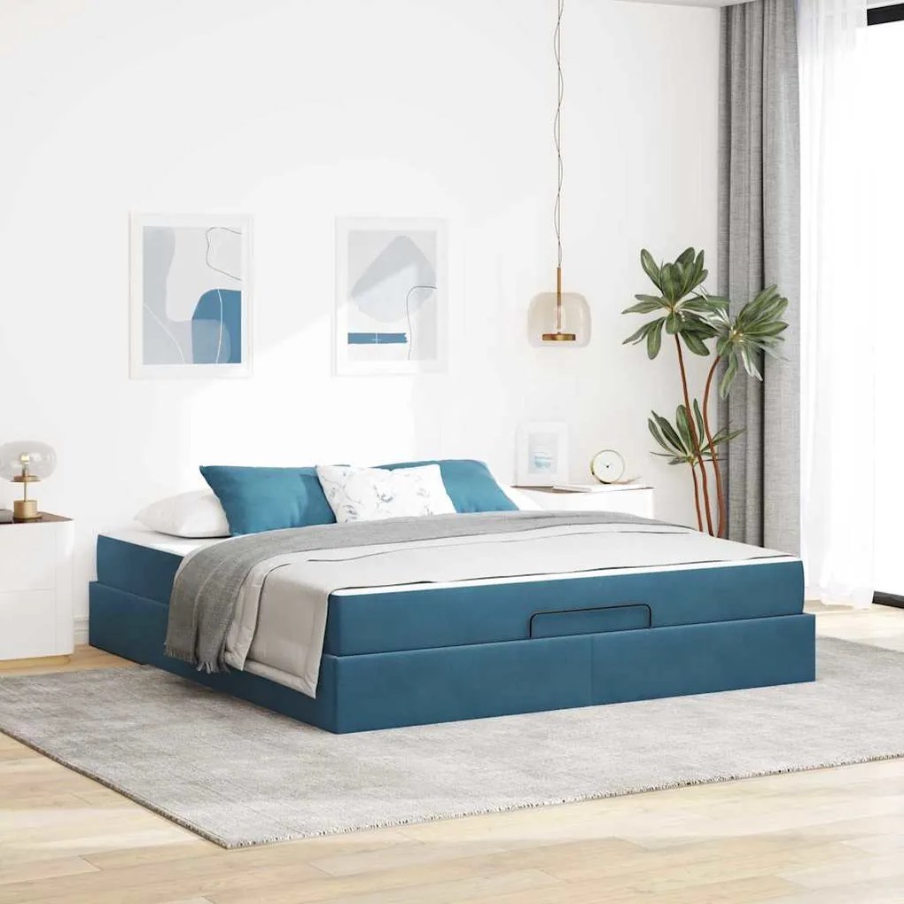 vidaXL Estrutura da Cama Outros Azul 180 x 200 cm Veludo
