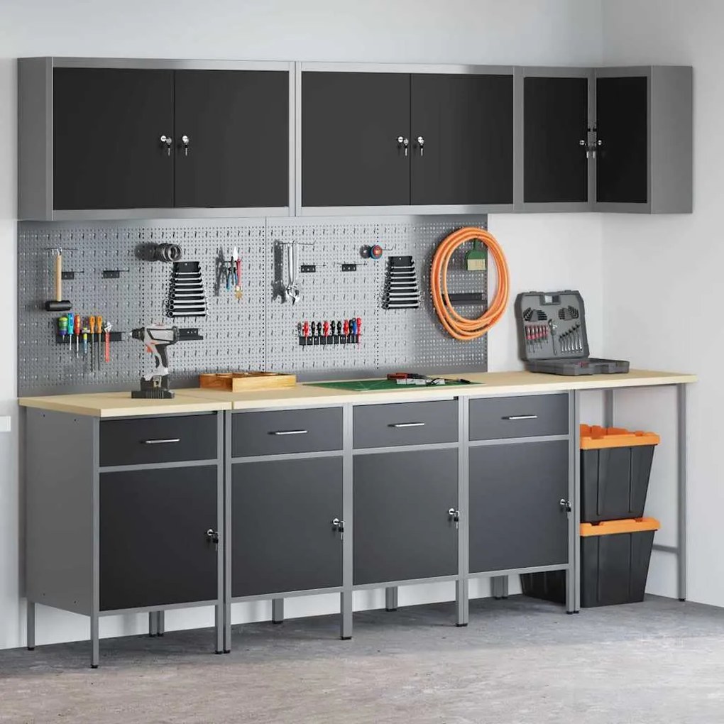 Conjunto de Armário e Painel de Ferramentas vidaXL com 12 Peças Preto em MDF e Metal
