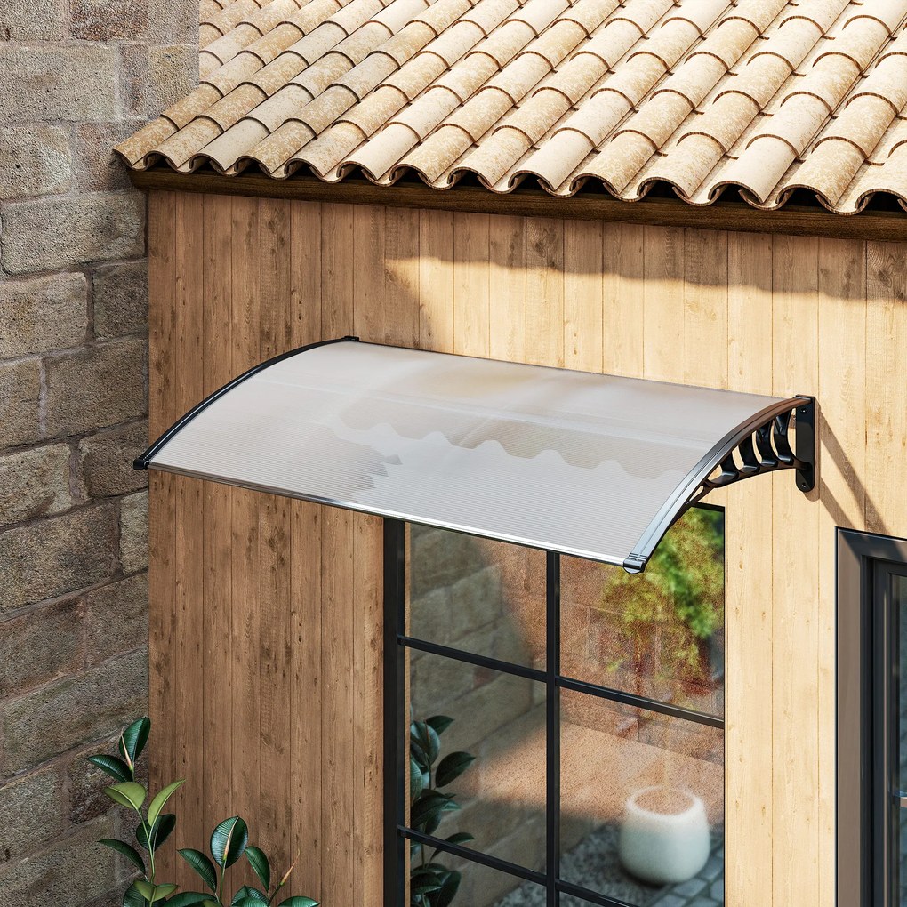 Marquise de Proteção para Portas e Janelas Contra Sol e Chuva Telhado de Proteção com Desenho Moderno 150x90x25 cm Transparente e Preto