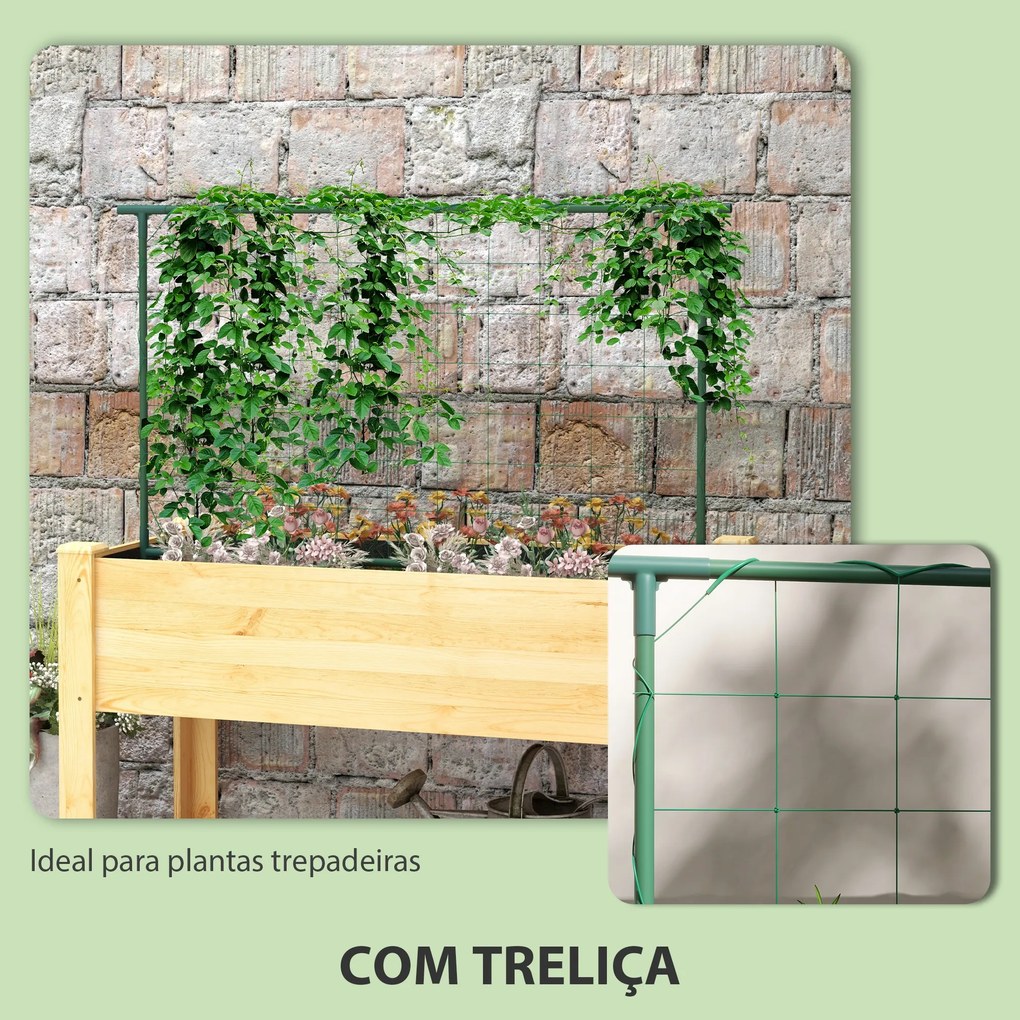 Horta Vertical Elevada com Treliça Mesa de Cultivo para Plantas Trepadeiras Flores Carga Máxima 300 kg 120x60x75 cm Madeira