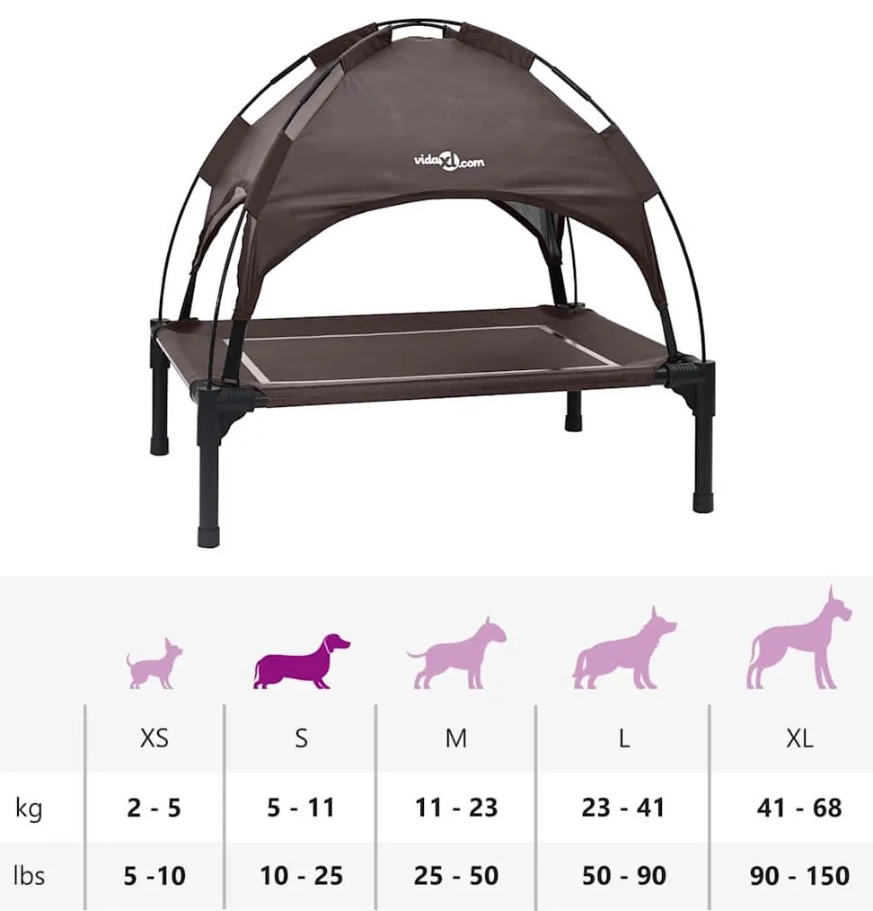 Cama Elevada para Cães com Telhado Removível Castanha S Aço